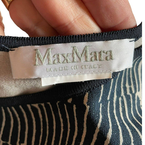 Max Mara Navy Blue Cream Knee Length Dress with Leather Belt IT 46 US Size 10 - Picture 11 of 13